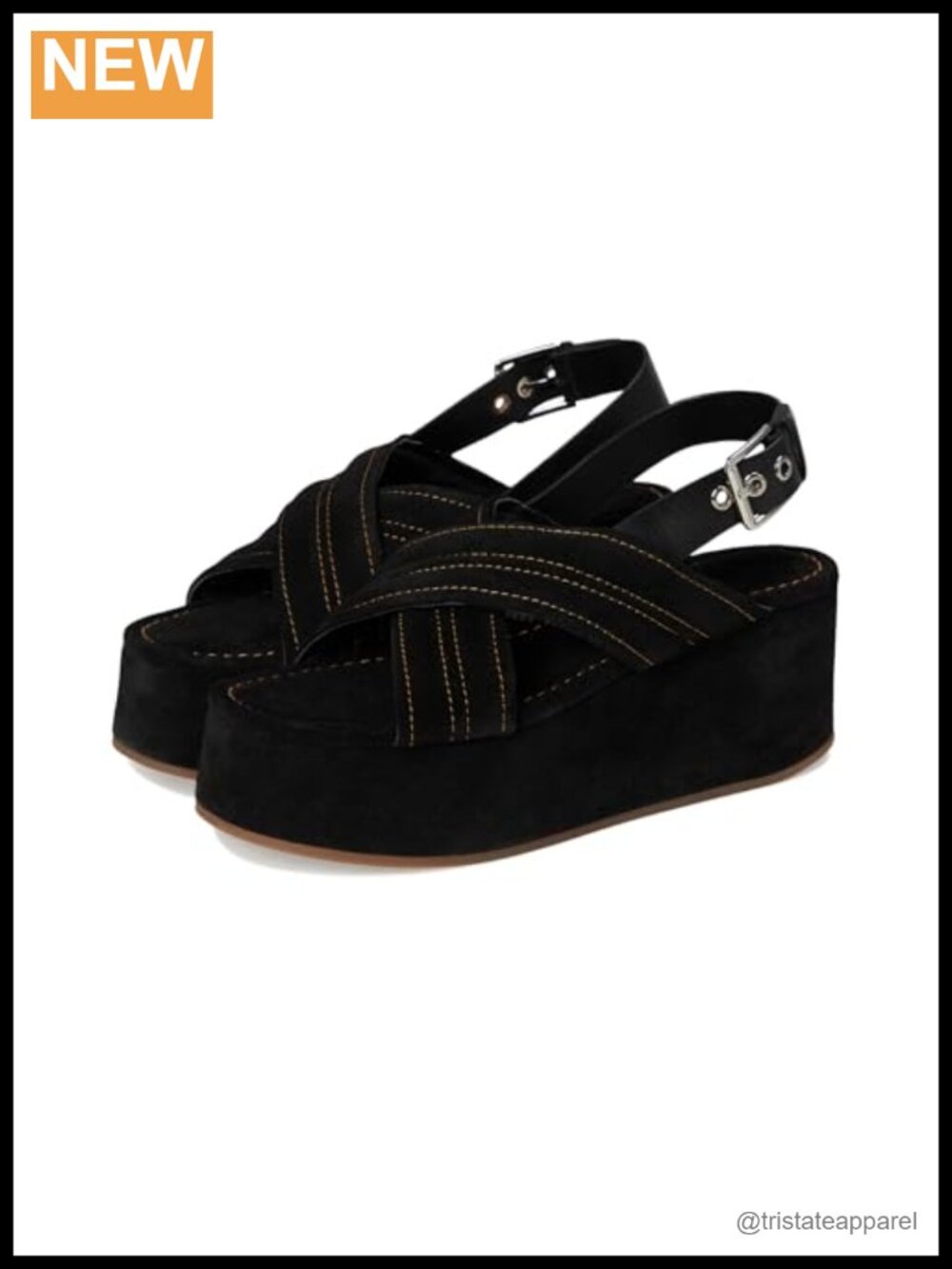 Crisscross Leather Slingback Platform Sandals Adjustable Buckle
